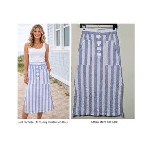 Ottod Ame Skirt Blue White Stripe 2 Cotton Gauzy Preppy Nautical Summer Cottage